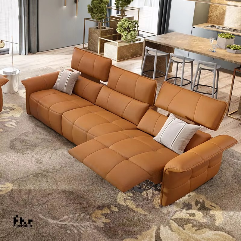 Home.Cinema Orange - أريكة جلد طبيعي كهربائية قابلة للإمالة